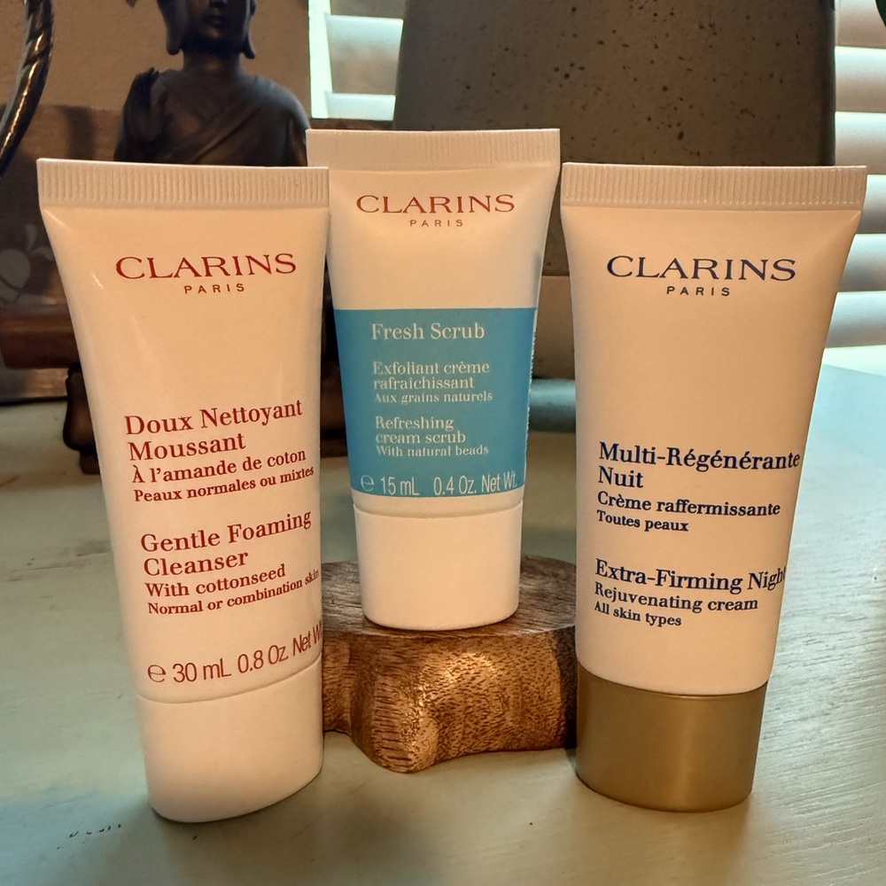 Clarins cleanser, scrub and firming night cream set